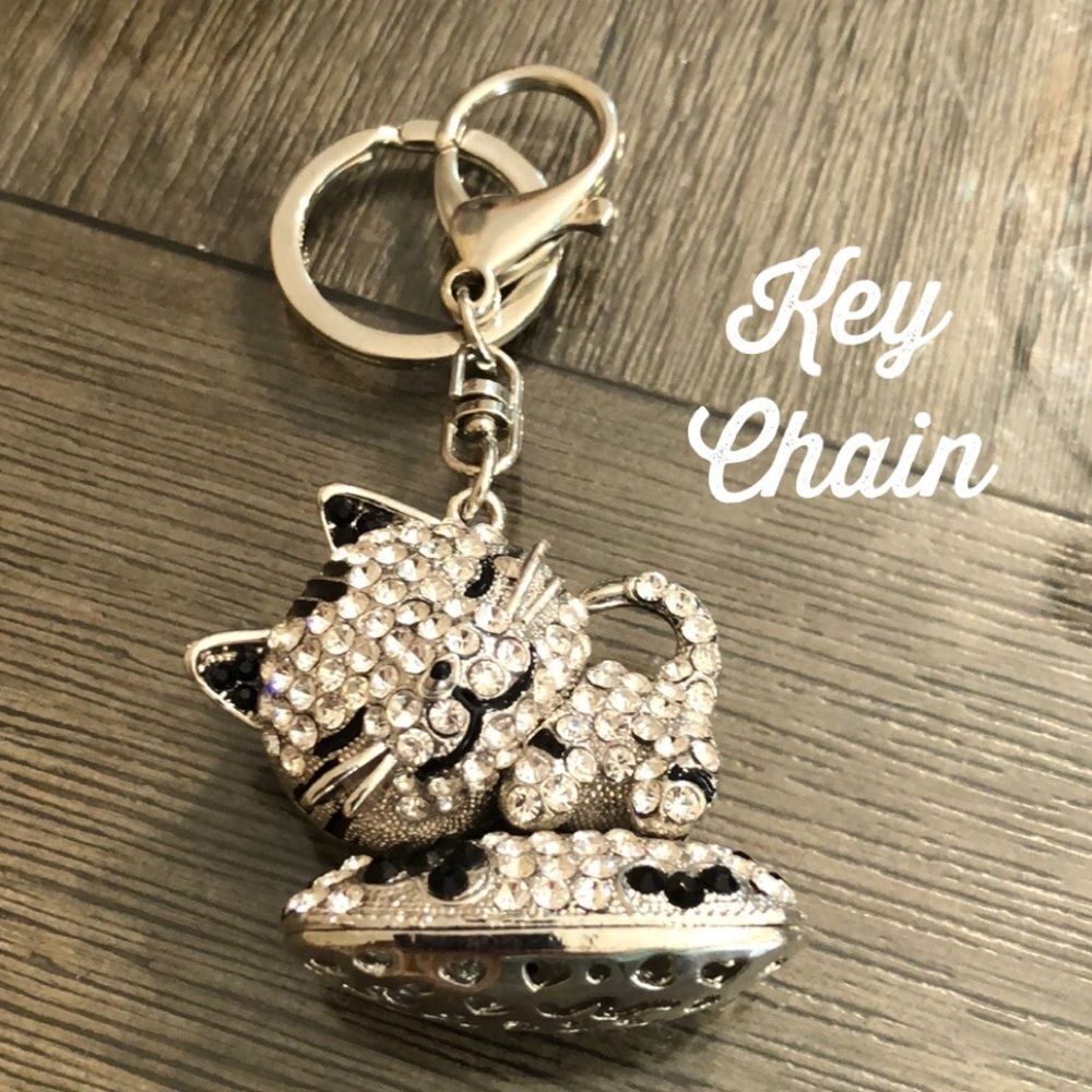 TINKSKY Rhinestone Kitty Cat Key Chain / Bag Charm